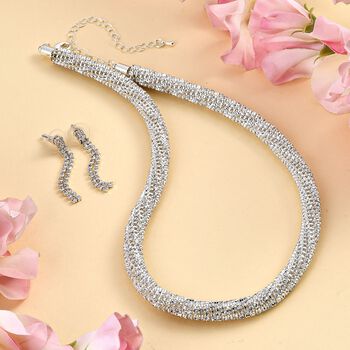 2er Set - Wei&szlig;es Kristall Ohrringe und Halskette Schmuckset, reines Messing