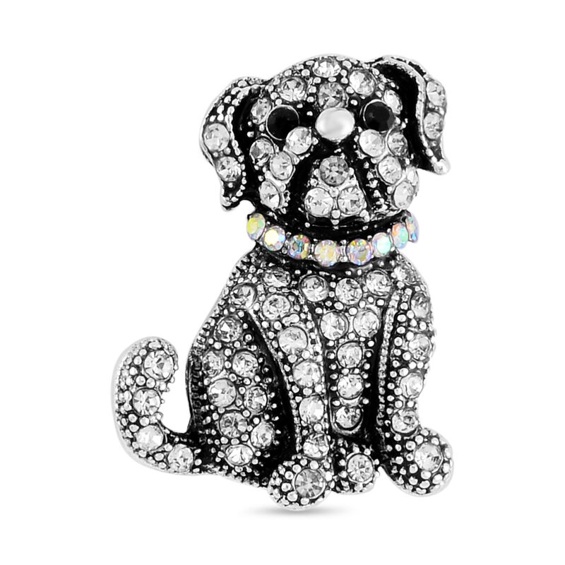 Mehrfarbiger Kristall Hund Brosche, Antik-silber-Plattierung image number 0