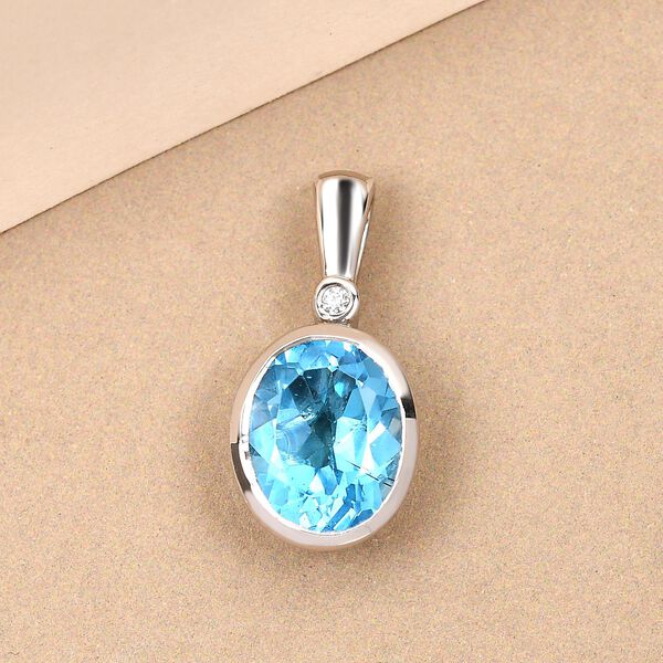 Schweizer Blautopas und weißer Zirkon-Anhänger, 925 Silber platiniert ca. 3,36 ct image number 3