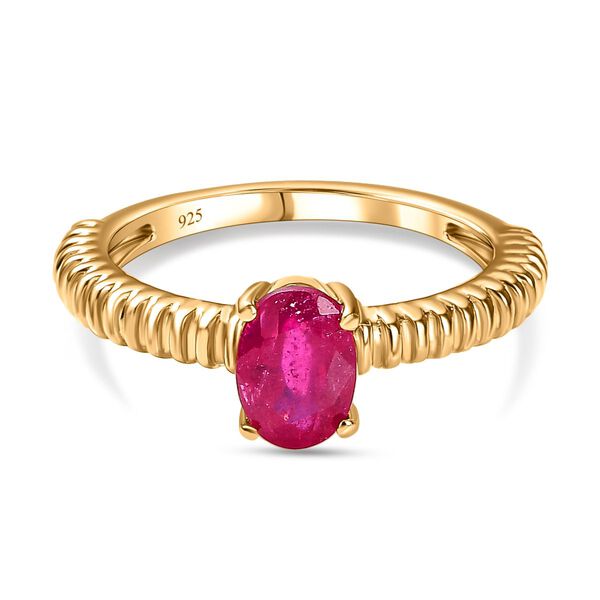 Afrikanischer Rubin (Fissure gef&uuml;llt) Ring, 925 Silber Gelbgold Vermeil, (Gr&ouml;&szlig;e 18.00) ca. 1.09 ct