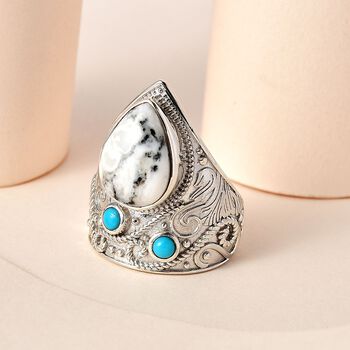 Wei&szlig;er B&uuml;ffel und Sleeping Beauty T&uuml;rkis-Ring - 5,72 ct.