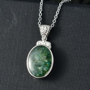 Smaragd-Matrix Anh&auml;nger mit 316L Edelstahlkette 50 cm, 950 Kupfer ca. 4.10 ct