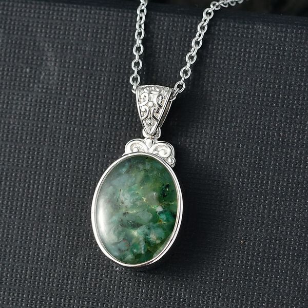 Smaragd-Matrix Anh&auml;nger mit 316L Edelstahlkette 50 cm, 950 Kupfer ca. 4.10 ct image number 2