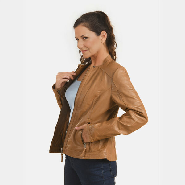 LA MAREY: Motorradjacke aus 100% Lammleder, fallendes Revers, Hellbraun  image number 3