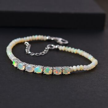 Nat&uuml;rlicher, &auml;thiopischer Welo Opal Armband ca. 18 cm + 3.5 cm Extender 925 Silber platiniert ca. 5.91 ct