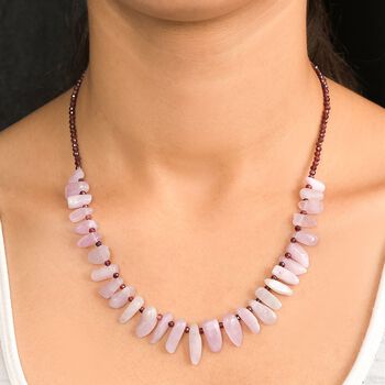 D'Joy Kunzit und Rhodolith Granat 45+5cm Halskette - 123 ct.