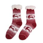 Kuschelige Sherpa-Socken mit Rentier-Motiv, Weinrot