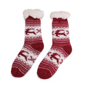 Kuschelige Sherpa Socken, Rentiermuster, Weinrot