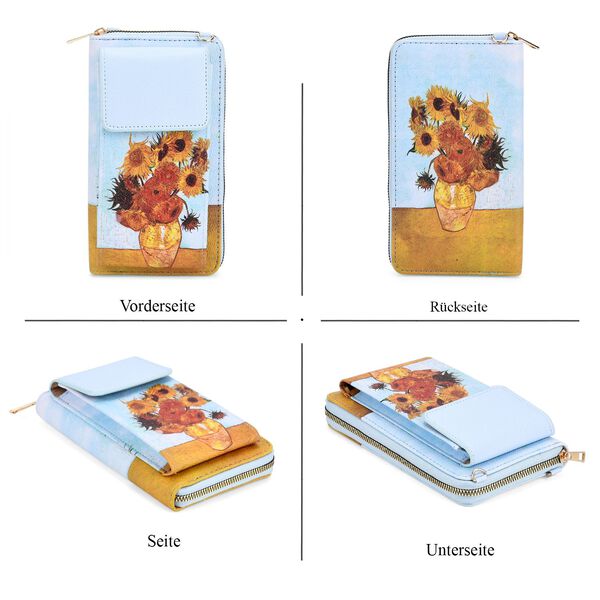 PU Handytasche mit RFID-Schutz, 20x11x2cm, Blau mit Sonnenblumen-Muster image number 5