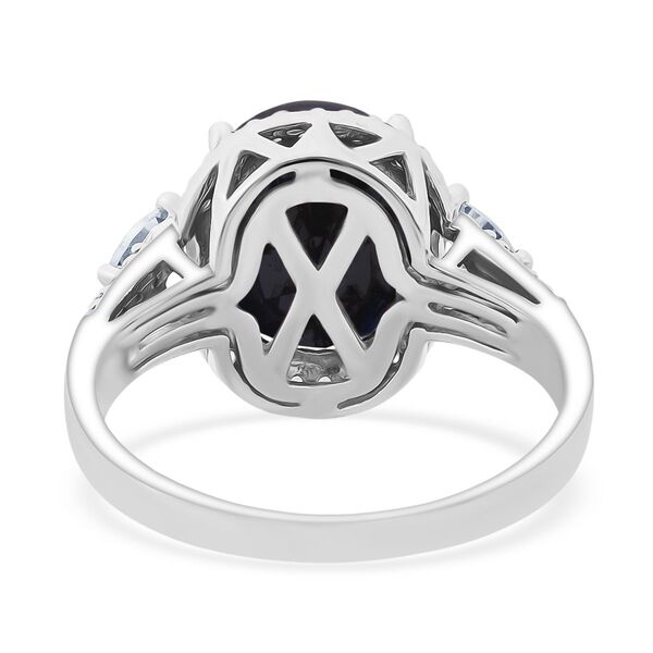 Diffundierter blauer Saphir, Wei&szlig;er Zirkon Ring 925 Silber rhodiniert (Gr&ouml;&szlig;e 17.00) ca. 4.70 ct image number 5