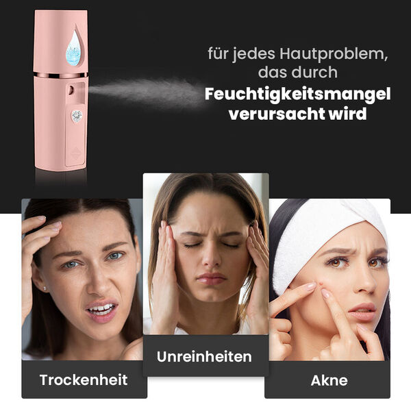 Nano Gesichtsspray mit Licht, Spiegel und USB-Kabel - Rosa image number 3