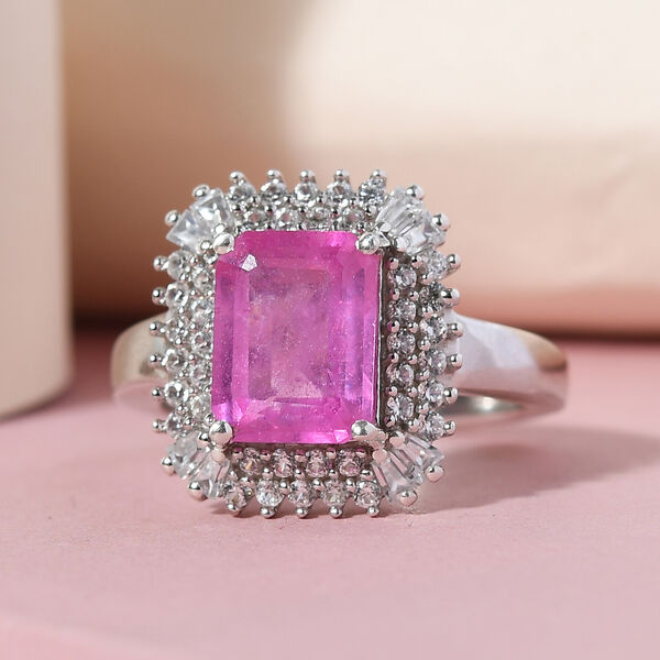 Ilakaka Rosa Saphir und Zirkon Halo-Ring, 925 Silber platiniert, 3,91 ct. image number 2
