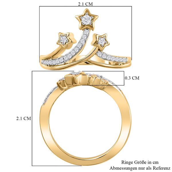 Diamant 3 Stern Ring 925 Silber Gelbgold Vermeil image number 7