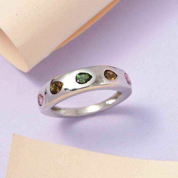 Nat&uuml;rlicher mehrfarbiger Turmalin Ring, 925 Silber platiniert (Gr&ouml;&szlig;e 17.00) ca. 0.73 ct image number 2