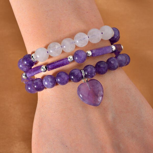 3er-Set- Lila Quarzit und wei&szlig;e Kristall Quarz-Armb&auml;nder - 231 ct. image number 2