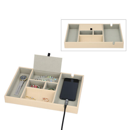 Schreibtisch Organizer mit 6 Fächern, Smartphone und Brillenfach, Weiß