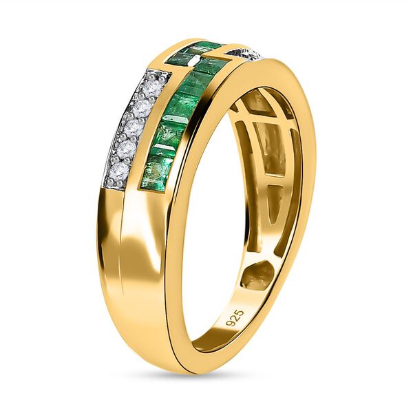 Kagem Sambischer Smaragd, Weißer Zirkon Ring 925 Silber 750 Gelbgold Vermeil (Größe 19.00) ca. 1,07 ct image number 4