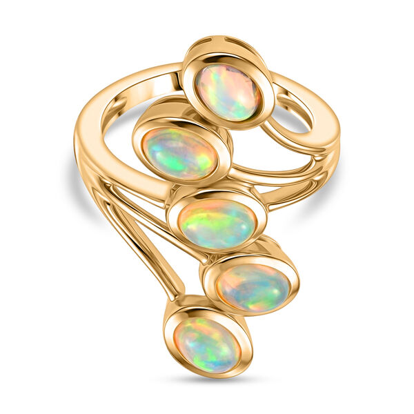Nat&uuml;rlicher &Auml;thiopischer Opal 5 Stein Ring 925 Silber Gelbgold-&Uuml;berzug