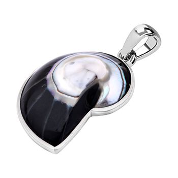 Schwarzer Harz Muschel Anh&auml;nger 925 Silber