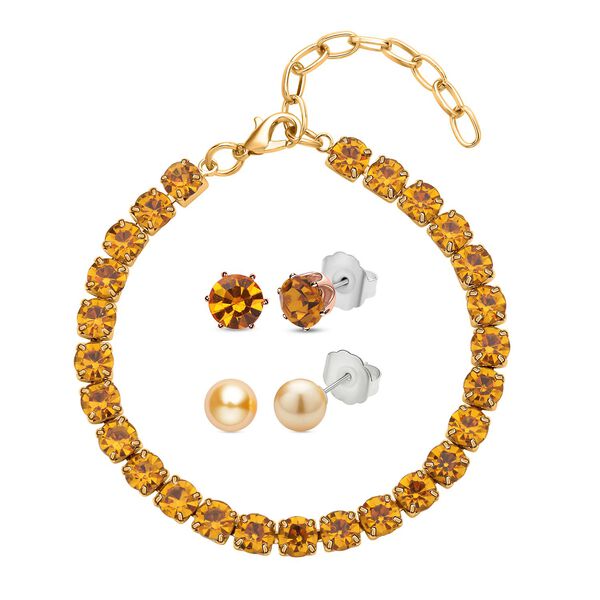 Champagner Muschelkernperle und Champagner-Kristall-Schmuckset - 2,02 ct.