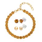 Champagne Muschelkernperle, Mehrfarbiger Kristall Schmuckset Edelstahl, Messing