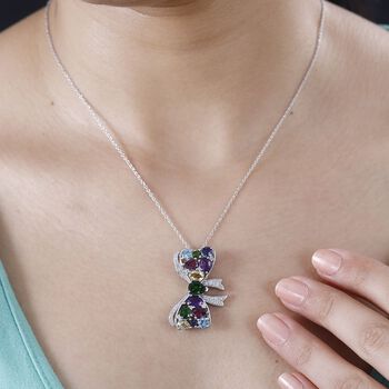 Nat&uuml;rlicher Chromdiopsid, Rhodolith Granat Anh&auml;nger mit Kette, 925 Silber rhodiniert ca. 5,01 ct.