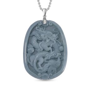 Natürlicher Olmek Jadeit Anhänger mit 50cm Kette und Drachen- und Phoenixmotiv- 105 ct.