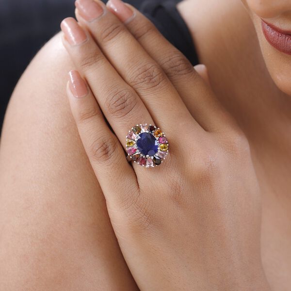 Masoala Saphir (Fissure gef&uuml;llt), mehrfarbiger-Turmalin Ring 925 Silber platiniert (Gr&ouml;&szlig;e 17.00) ca. 8.61 ct image number 3