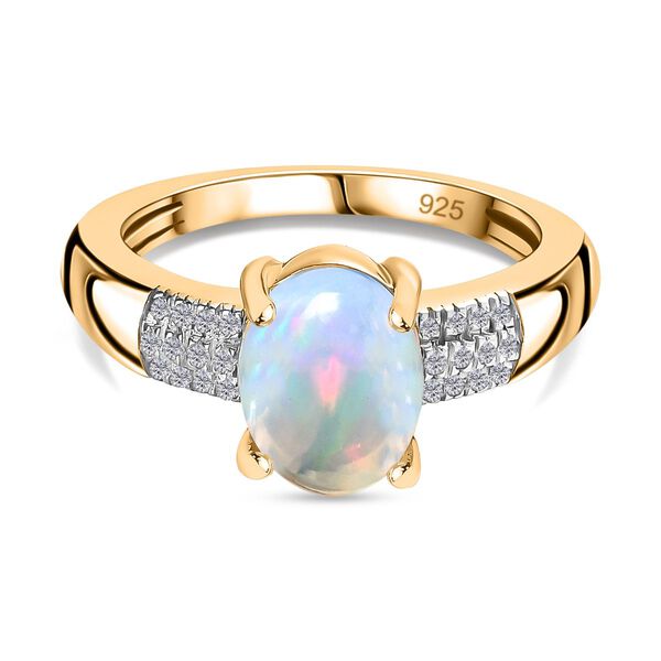 AA Nat&uuml;rlicher, &auml;thiopischer Welo Opal, Moissanit Ring 925 Silber Gelbgold Vermeil (Gr&ouml;&szlig;e 16.00) ca. 1,35 ct