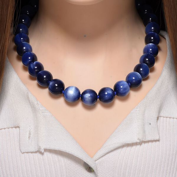 Simuliertes flexibles blaues Katzenauge Armband und 45+5cm Halskette image number 2