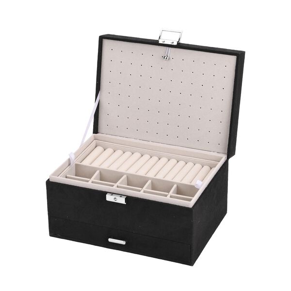 4-lagige Schmuckbox aus Samt mit 10 Silberputztüchern, 23,8×17×14,2 cm, Schwarz image number 6