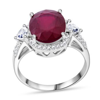 Afrikanischer Rubin (Fissure gef&uuml;llt), Wei&szlig;er Zirkon Ring 925 Silber rhodiniert (Gr&ouml;&szlig;e 20.00) ca. 4.90 ct