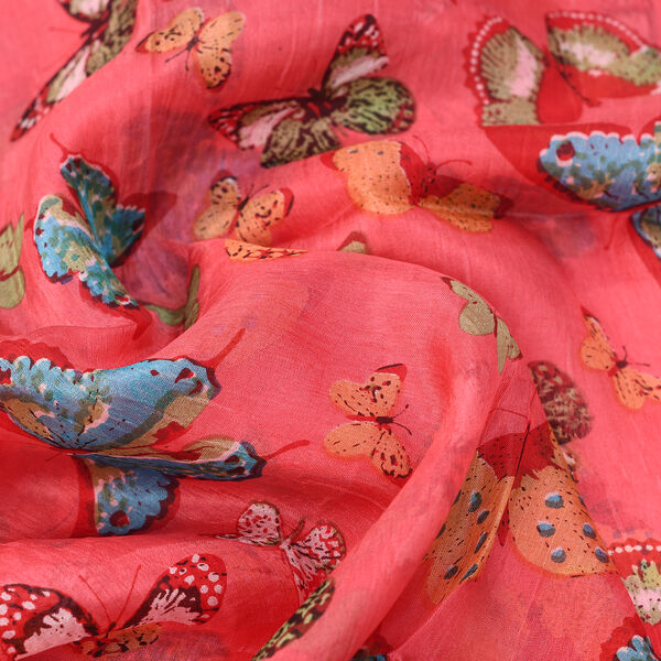 Bedruckter 100% Satin-Seidenschal, 48x160cm, rot image number 6