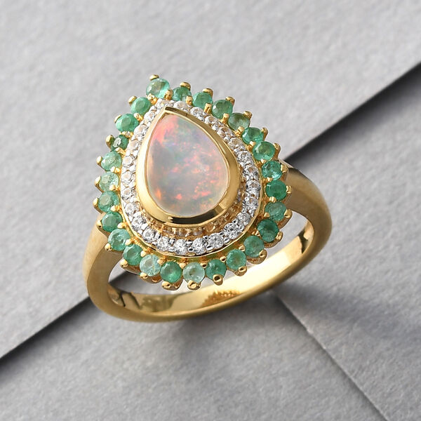 Natürlicher, äthiopischer Opal, Smaragd und Zirkon-Ring - 1,53 ct. image number 2