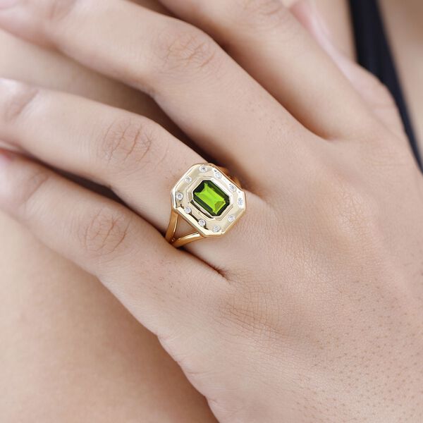 Nat&uuml;rlicher Chromdiopsid, Wei&szlig;er Zirkon Ring, 925 Silber vergoldet (Gr&ouml;&szlig;e 17.00) ca. 1.61 ct image number 3