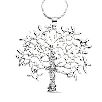 Wei&szlig;er Kristall Lebensbaum-Anh&auml;nger mit Kette, silberfarben