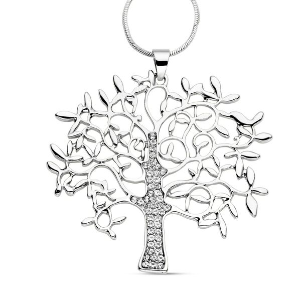 Wei&szlig;er Kristall Lebensbaum-Anh&auml;nger mit Kette, silberfarben