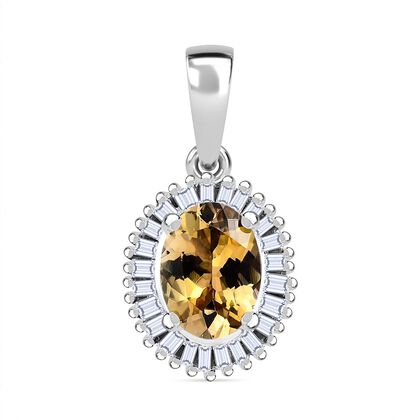 AA Nat&uuml;rlicher goldener Tansanit, Wei&szlig;er Diamant Anh&auml;nger 925 Silber platiniert ca. 0,99 ct.