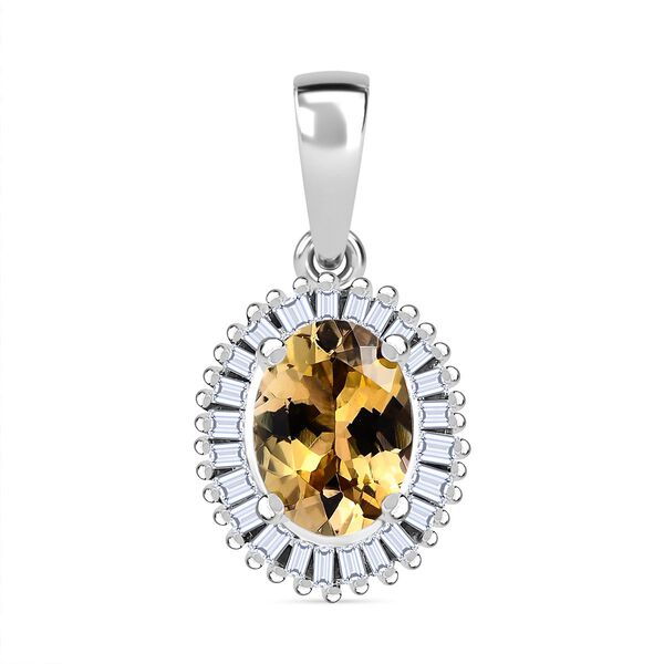 AA nat&uuml;rlicher goldener Tansanit und Diamant-Anh&auml;nger, 925er Silber platiniert - 0,99 ct.