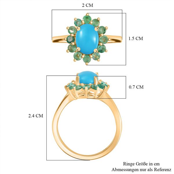 AA Amerikanischer nat&uuml;rlicher Sleeping Beauty T&uuml;rkis, Kagem Sambischer Smaragd Ring 925 Silber 750 Gelbgold Vermeil (Gr&ouml;&szlig;e 18.00) ca. 1.61 ct image number 7