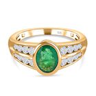 Kagem Sambischer Smaragd, Weißer Zirkon Ring 925 Silber Gelbgold Vermeil (Größe 19.00) ca. 2.05 ct