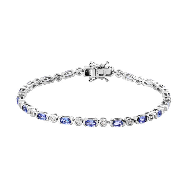 AA Tansanit und wei&szlig;es Zirkon-Armband, ca. 19 cm, 925 Silber platiniert ca. 4.82 ct