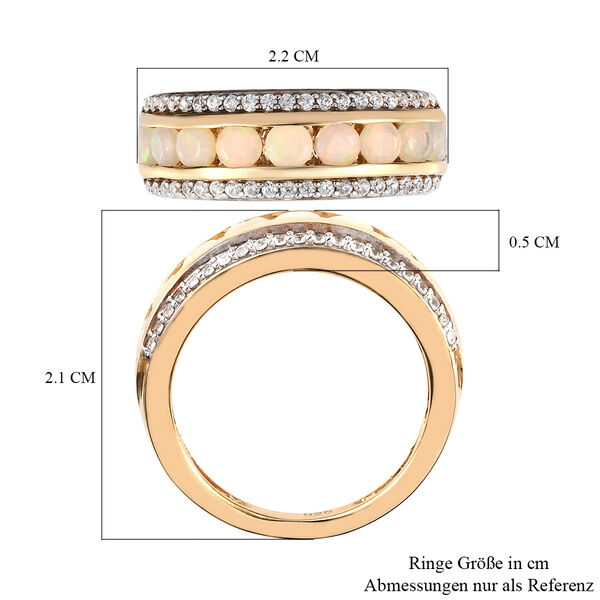 Nat&uuml;rlicher &Auml;thiopischer Opal und Zirkon Ring 925 Silber 585 Vergoldet image number 7