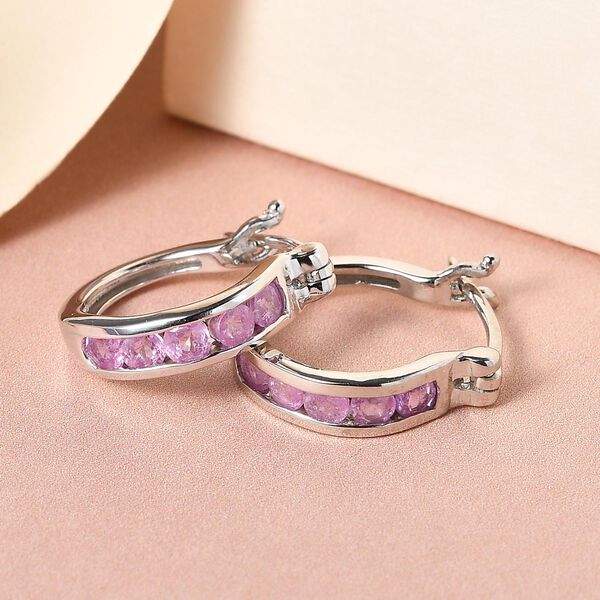 Ilakaka rosa Saphir (Fissure gefüllt)-Creolen, 925 Silber platiniert, ca. 1.71 ct image number 2