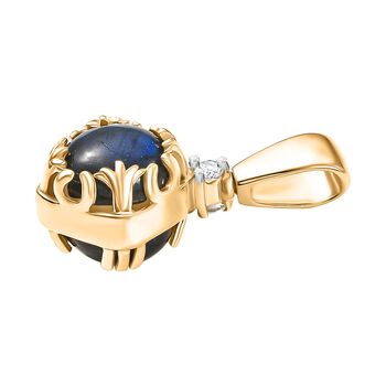 D'Joy AAA Labradorit, Wei&szlig;er Zirkon Anh&auml;nger 925 Silber 750 Gelb Vergoldet ca. 8.88 ct