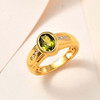 AA Nat&uuml;rlicher, italienischer Vesuvianit, Wei&szlig;er Zirkon Ringe 925 Silber Gelbgold Vermeil (Gr&ouml;&szlig;e 18.00) ca. 1.43 ct