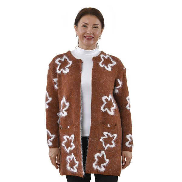Kuschelig weicher und langer Cardigan mit Taschen, One Size, Blumenmuster, braun image number 5