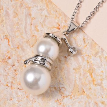 Kuscheliger Schneemann, wei&szlig;e Muschelkernperlen Schmuckset, Edelstahl