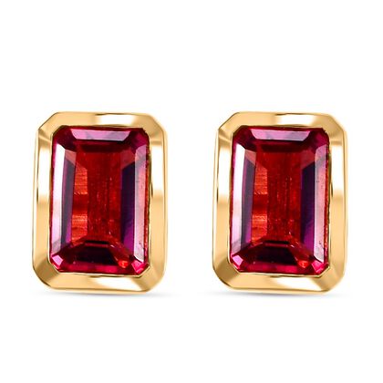 Lab Grown Roter Smaragd (Beryll) Ohrringe 925 Silber 750 Gelbgold Vermeil ca. 1.07 ct