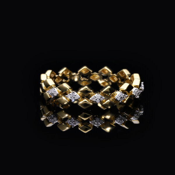 Wei&szlig;er Diamant Ring, 925 Silber Gelbgold Vermeil - 0,14 ct. image number 1